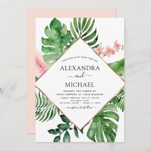 Tropical Palm Watercolor Geometric Wedding Invitation