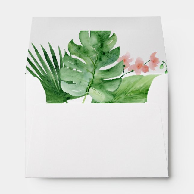 Tropical Palm Watercolor Geometric Wedding Luau Envelope (Back (Bottom))