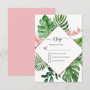 Tropical Palm Watercolor Geometric Wedding RSVP Invitation