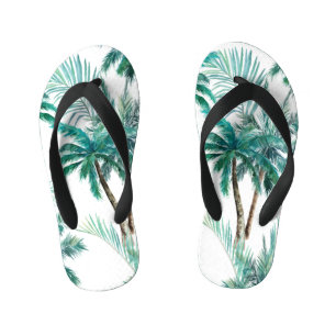 Tropical Palm: Watercolor Jungle Pattern. Kid's Flip Flops
