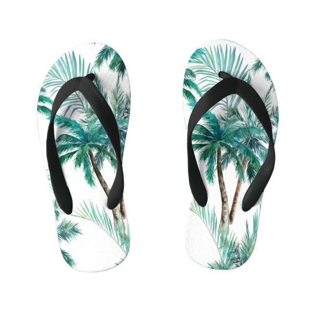 Tropical Palm: Watercolor Jungle Pattern. Kid's Flip Flops (Footbed)