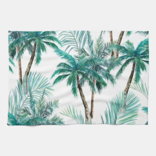 Tropical Palm: Watercolor Jungle Pattern. Tea Towel
