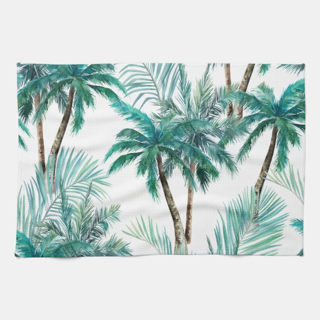 Tropical Palm: Watercolor Jungle Pattern. Tea Towel (Horizontal)