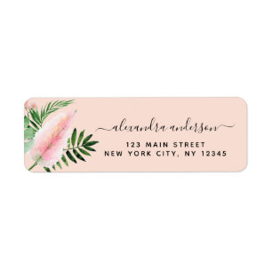 Tropical Palm Watercolor Pink Green Return Address