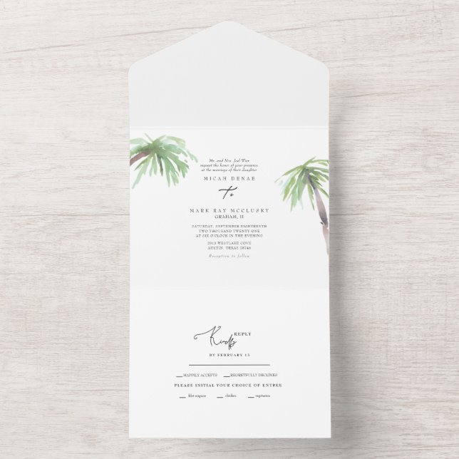 Tropical Palm Wedding All In One Invitation (Inside)
