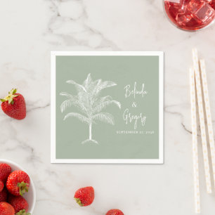 Tropical Palm Wedding Cocktail Napkins Text Green