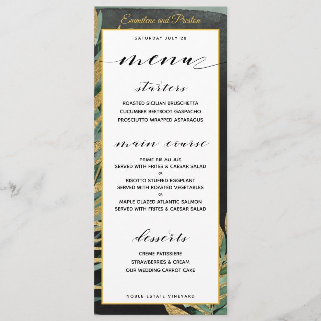 Tropical Palm Wedding Dinner Menu (Front)