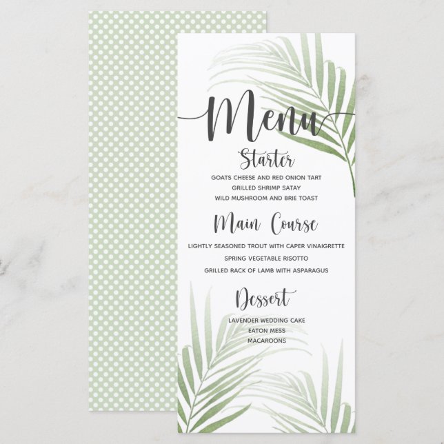 Tropical Palm Wedding Dinner Menu (Front/Back)