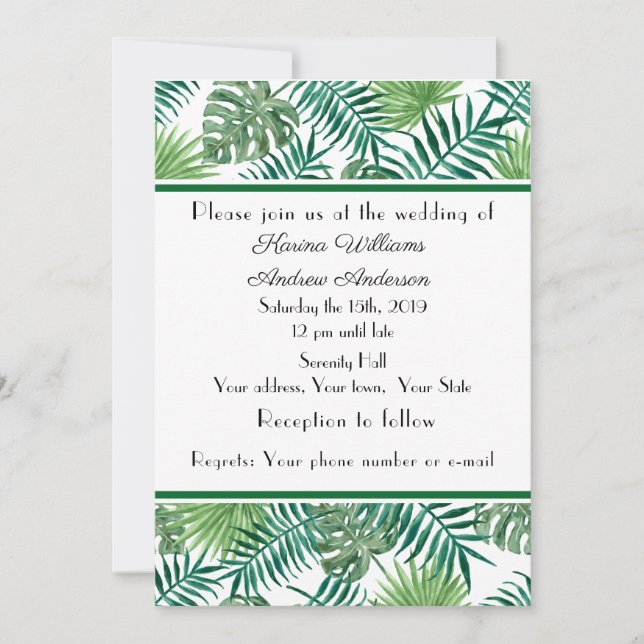 Tropical Palm Wedding Flat Announcement Card (Front)