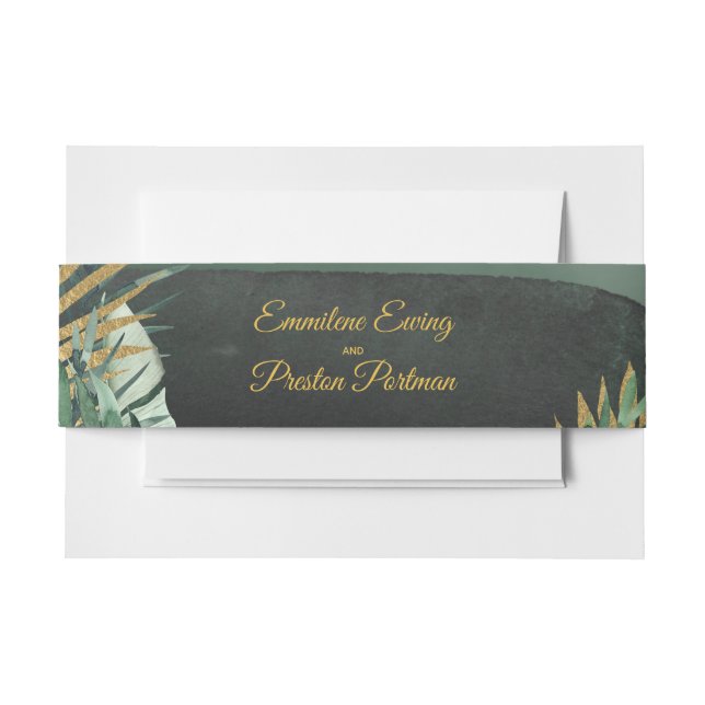 Tropical Palm Wedding Invitation Belly Band (Front Example)