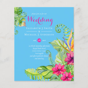 Tropical Palm Wedding Invites Fuchsia Ginger Blue