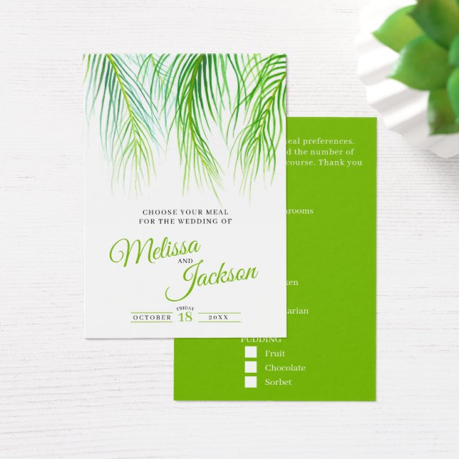 Tropical palm wedding meal choice small cards (Desk)