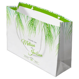 Tropical palm wedding thanks lush green and white large gift bag