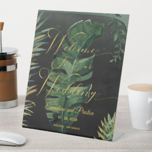 Tropical Palm Welcome To Our Wedding Pedestal Sign