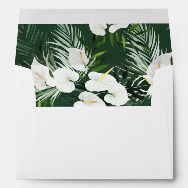 Tropical Palm & White Floral 2 - Green Envelope (Back (Bottom))