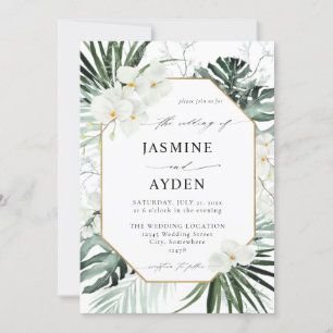 Tropical Palm & White Floral Invitation