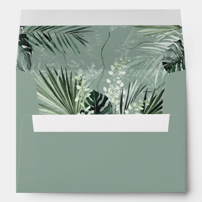 Tropical Palm & White Floral - Mint Green 2 Envelope (Back (Bottom))