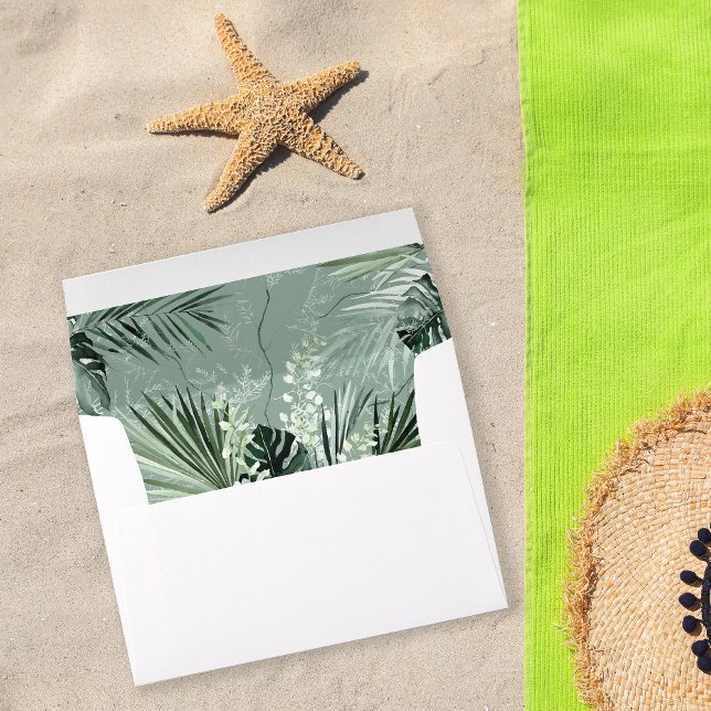 Tropical Palm & White Floral - Mint Green Envelope (Creator Uploaded)