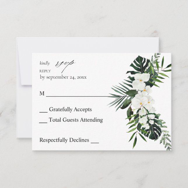 Tropical Palm & White Floral no Meal RSVP (Front)