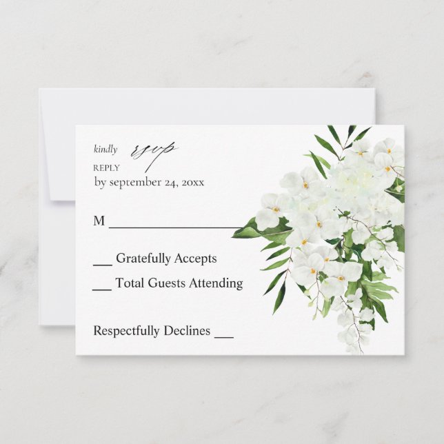 Tropical Palm & White Floral no Meal RSVP 2 Card (Front)