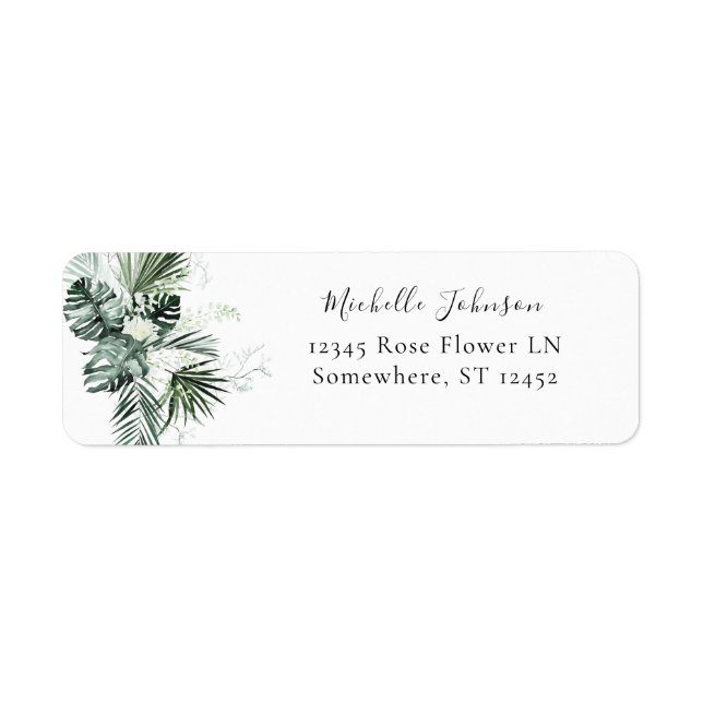 Tropical Palm & White Floral Return Address Label (Front)