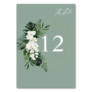 Tropical Palm & White Floral Table Number -M Green