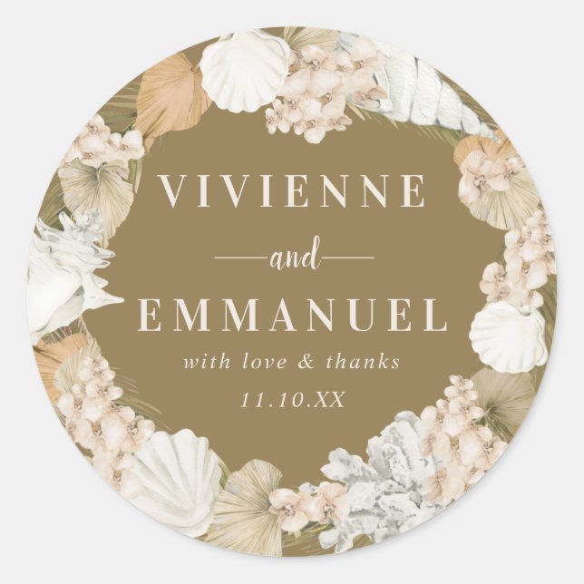 Tropical Palm White Floral Thank You Favour Seal (Front)