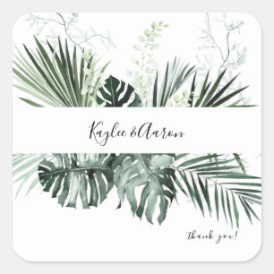 Tropical Palm & White Floral Thank You Square Sticker