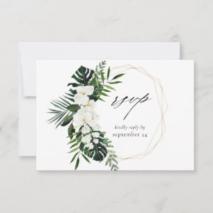 Tropical Palm & White Floral w Meal RSVP Card