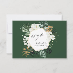 Tropical Palm & White Floral w Meal RSVP Card 2- G