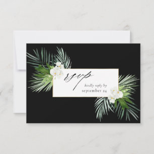 Tropical Palm & White Floral w Meal RSVP Card 3 B