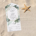 Tropical Palm & White Floral Wedding All In One Invitation<br><div class="desc">Make sending the invitation and RSVP easy while amazing your guests with your beautiful Tropical Palm & White Floral Wedding All In One Invitations.</div>