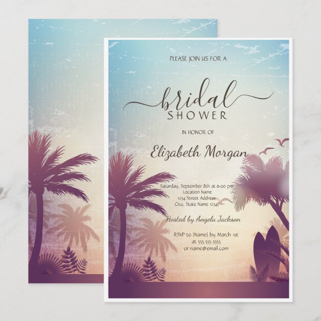  Tropical Palms Beach Bridal Shower Invitation (Front/Back)
