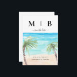 Tropical Palms & Beach Couple Initials Wedding Save The Date<br><div class="desc">Simple Tropical Palm Trees.  Black Initials.  Save the Date.  Wedding. Swash.  Announcement.  Vertical. Beach.</div>