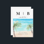 Tropical Palms & Beach Couple Initials Wedding Save The Date<br><div class="desc">Simple Tropical Palm Trees.  Black Initials.  Save the Date.  Wedding. Swash.  Announcement.  Vertical. Beach.</div>