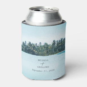 Tropical Palms & Beach Destination Wedding Can Cooler