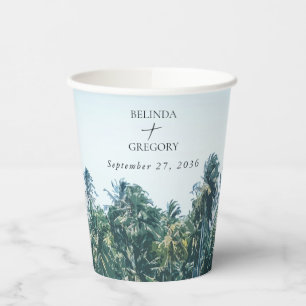 Tropical Palms & Beach Destination Wedding Paper Cups
