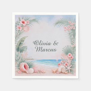 Tropical Palms Beach Seashell Wedding  Napkin