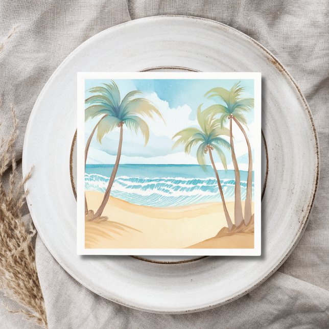 Tropical Palms | Beach Watercolor Wedding Napkin (Creator Uploaded)