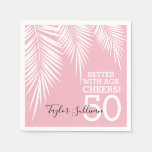 Tropical Palms Birthday Pink Napkin
