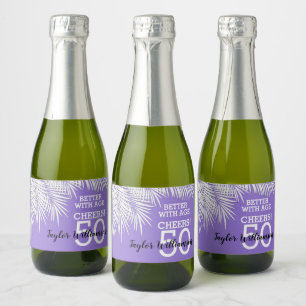 Tropical Palms Birthday Purple Mini Sparkling Wine Label