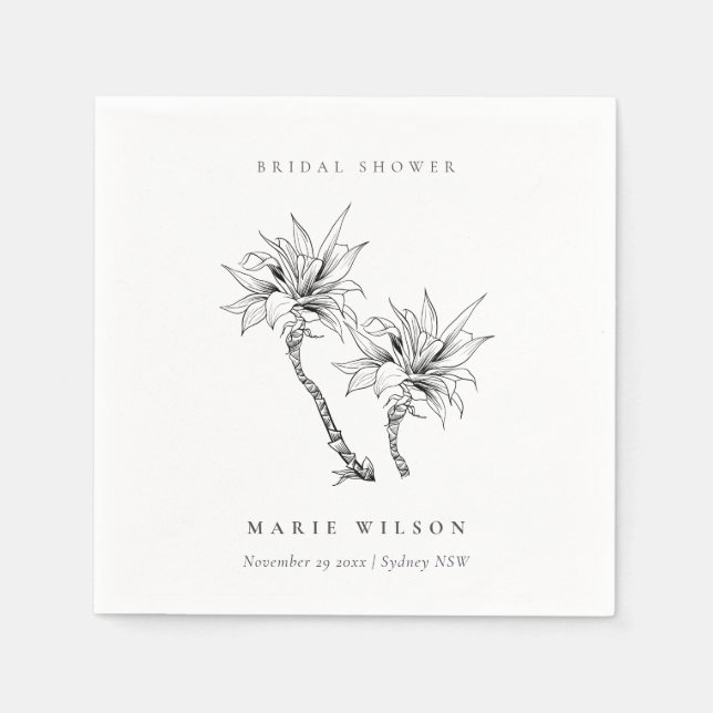 Tropical Palms Black White Sketch Bridal Shower Napkin (Front)