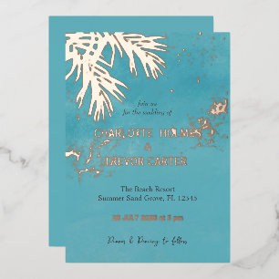 Tropical Palms Blue Ocean Beach Wedding Gold