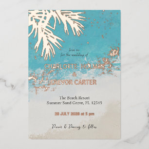Tropical Palms Blue Ocean Beach Wedding Gold