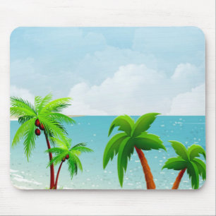 Tropical Palms Blue Sky White Clouds Template Mouse Mat