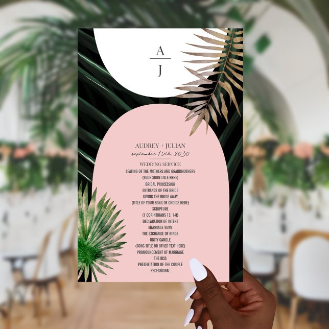 Tropical Palms Blush Pink Arch Monogram Wedding (Creator Uploaded)