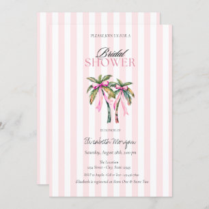 Tropical Palms Bow Pink Stripes Bridal Shower Invitation