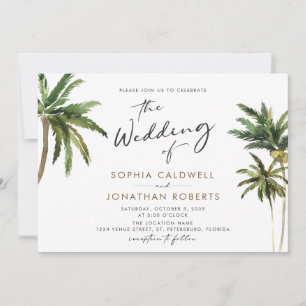 Tropical Palms Calligraphy Destination Wedding Invitation
