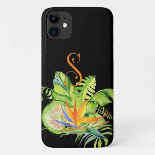 Tropical Palms & Floral Monogram S iPhone 11 Case