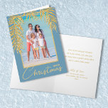 Tropical Palms Folded Photo Christmas Card<br><div class="desc">Beautiful folded Christmas holiday greeting card features your photo accented with faux gold glitter palm fronds on blue on the front and your personalised greeting on the inside. MORE styles and designs in our store.</div>